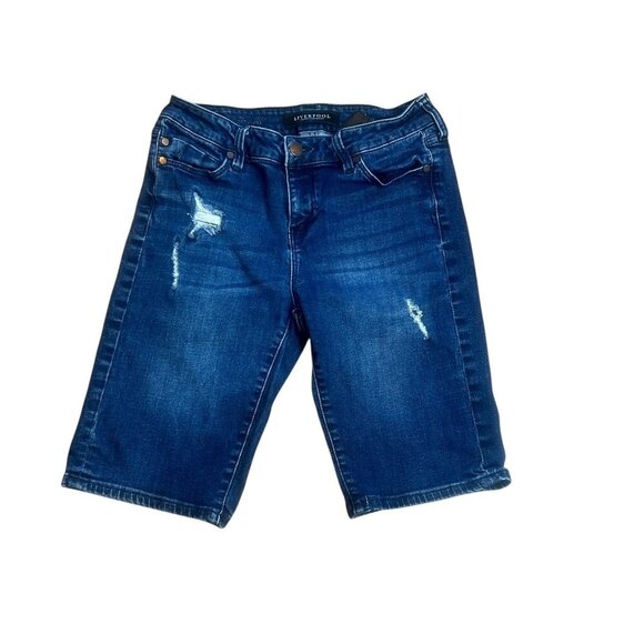 Liverpool The Long Bermuda Dark Wash Jean Shorts Size 4/27 - Picture 1 of 11